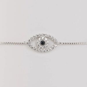 Silver Evil Eye Bracelet with Clear and Black Stones